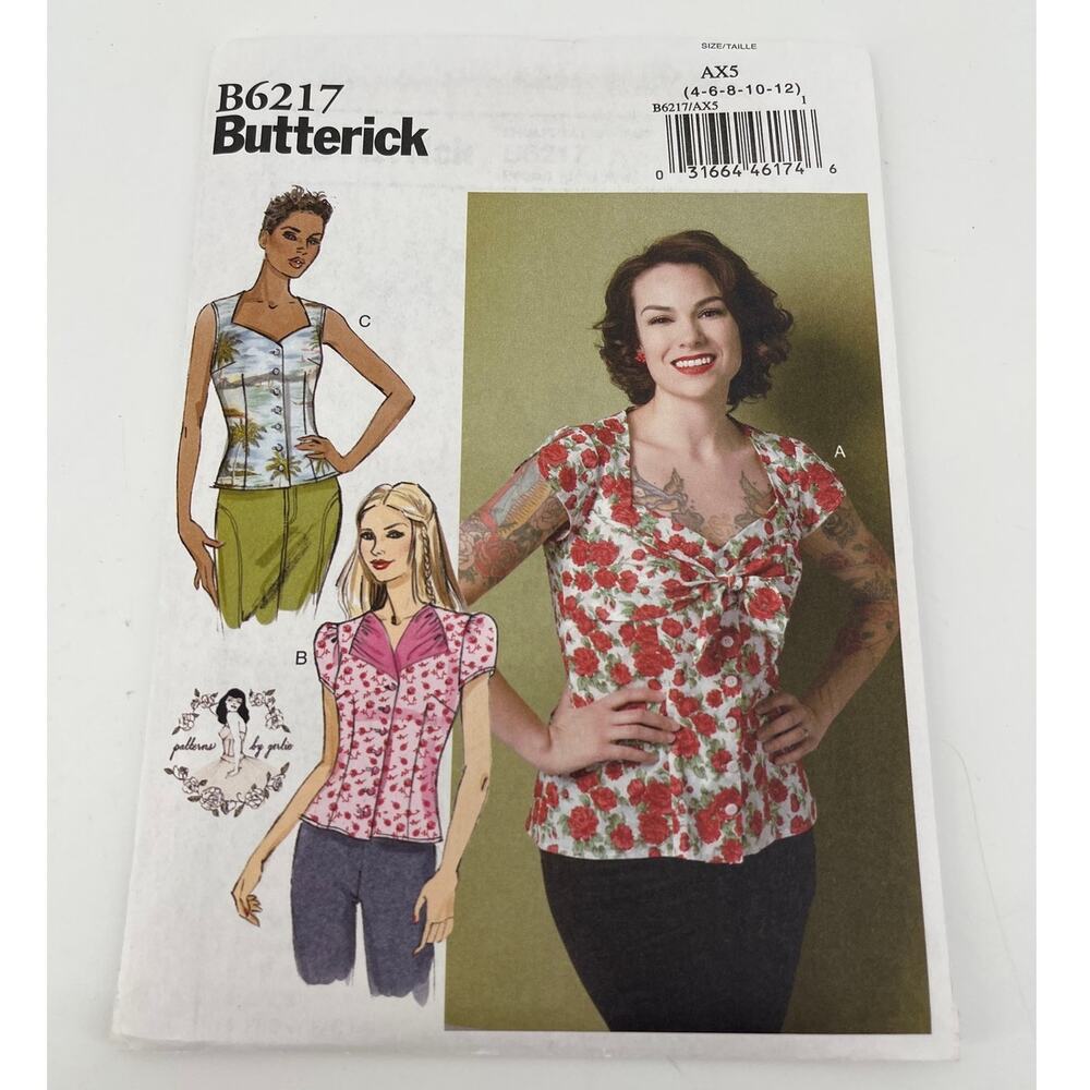 Butterick Sewing Pattern B6217 Retro Shirt Blouse Rockabilly Gertie 4-12 UNCUT